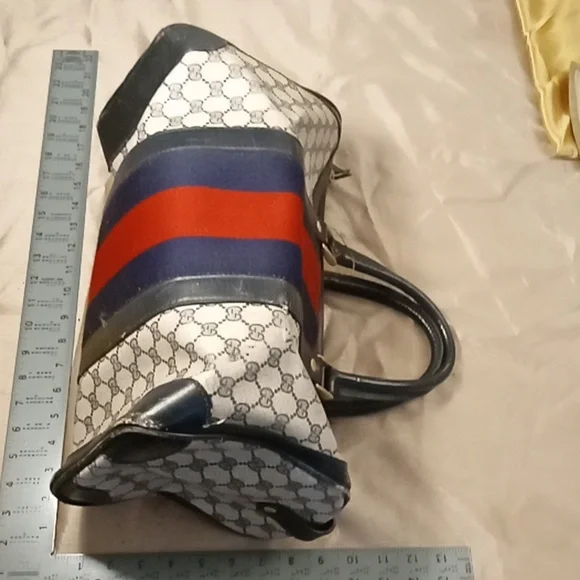 Vintage Gucci Boston Bag Big Sherry wiyh Blue & Red Stripes - Picture 2 of 8